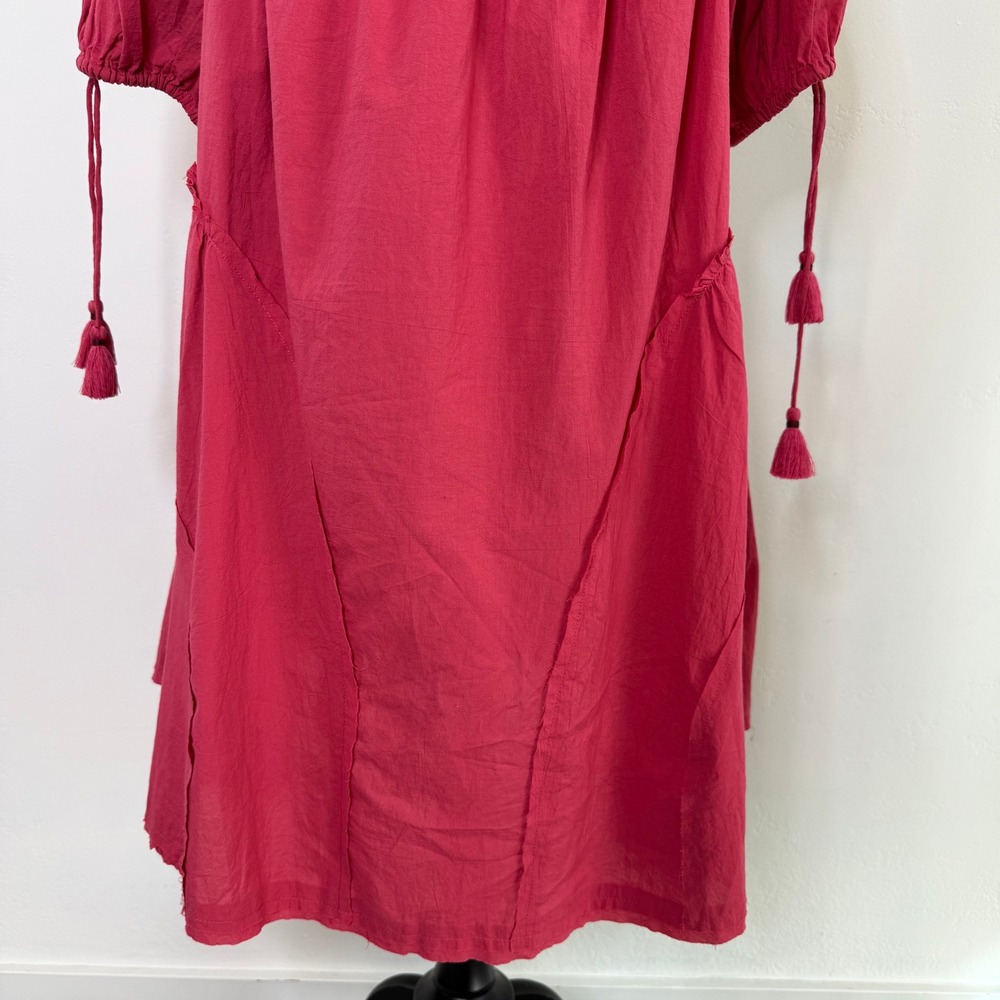 Free People Sunbeat Off-the-Shoulder Embroidered Tunic Mini Dress Pink M NWT - Picture 9 of 16
